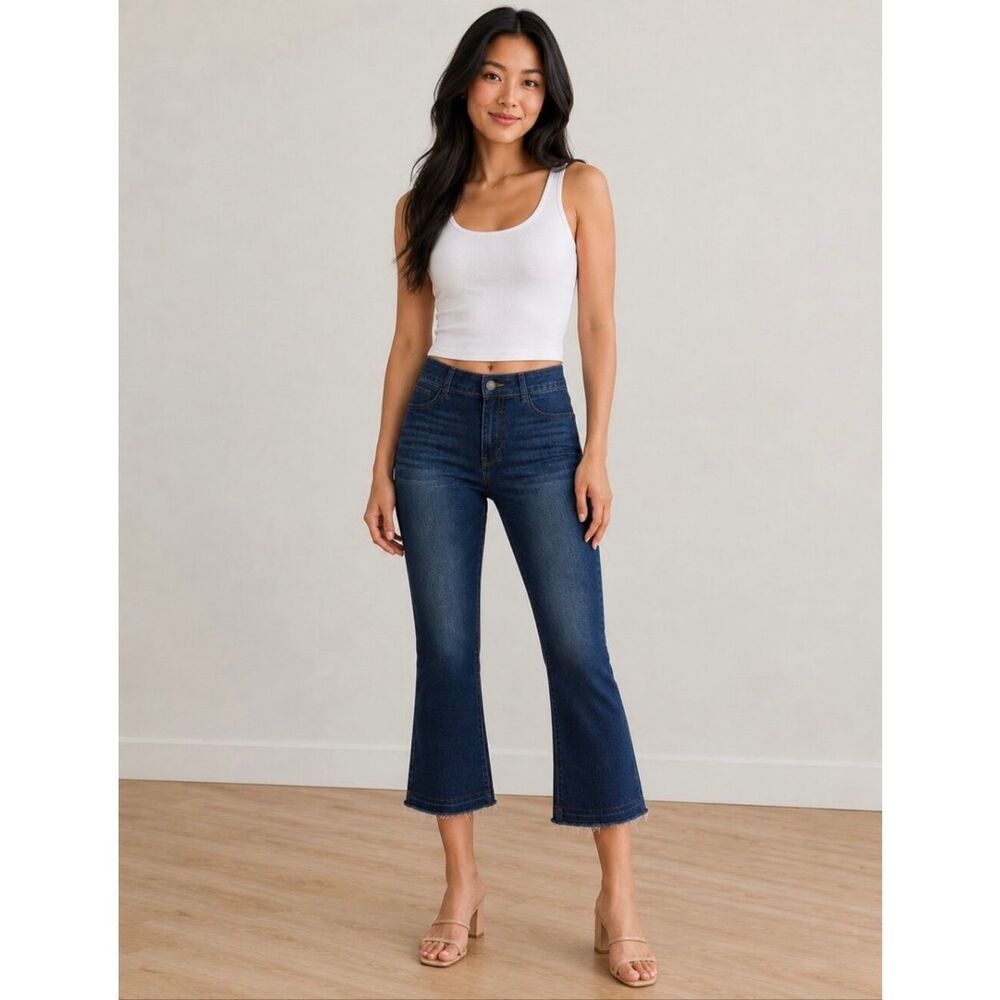 Betabrand High Rise Yoga Denim Pull On Cropped Bootcut Jeans Elastic Waist XXL
